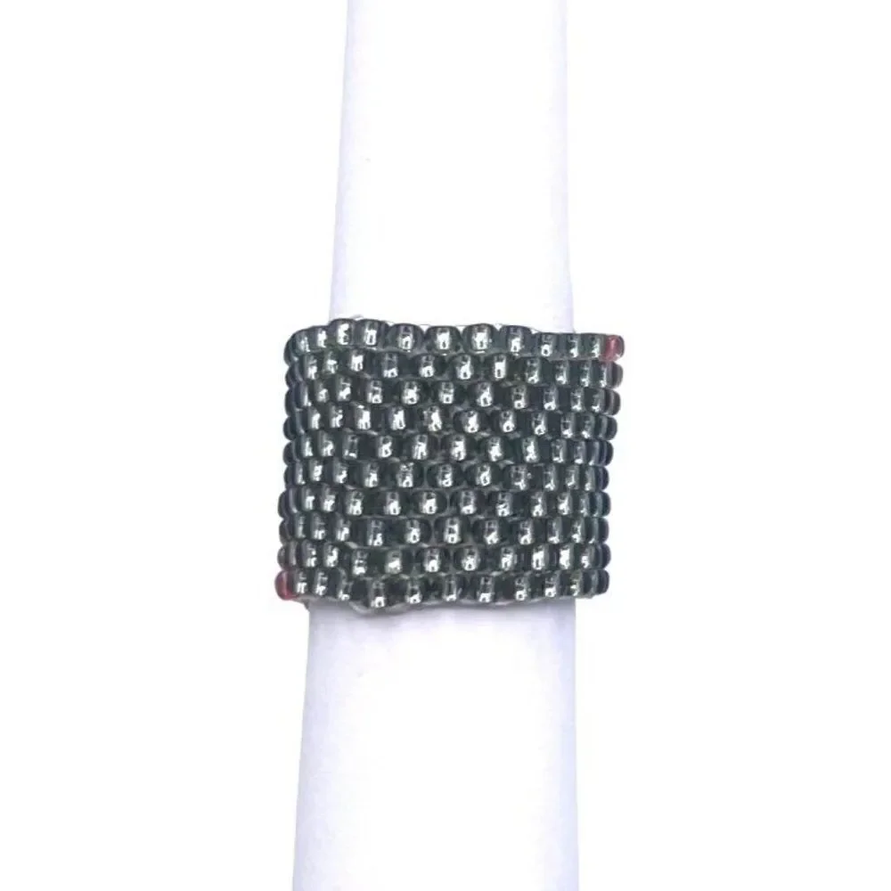 Silver with Yellow and Bronze Crystal Cellini Spiral Statement Ring Size 6